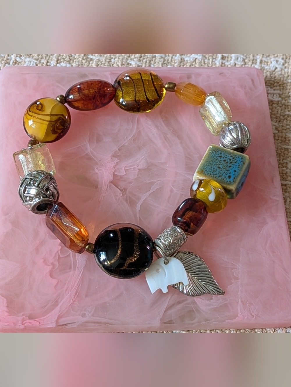 Vintage Avon Amber Glass Bead Charm Bracelet